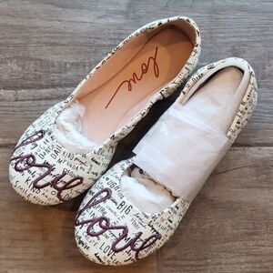 Ivory, Black, & Plum Purple Ballet Love Flats, Vegan Leather, Size 12